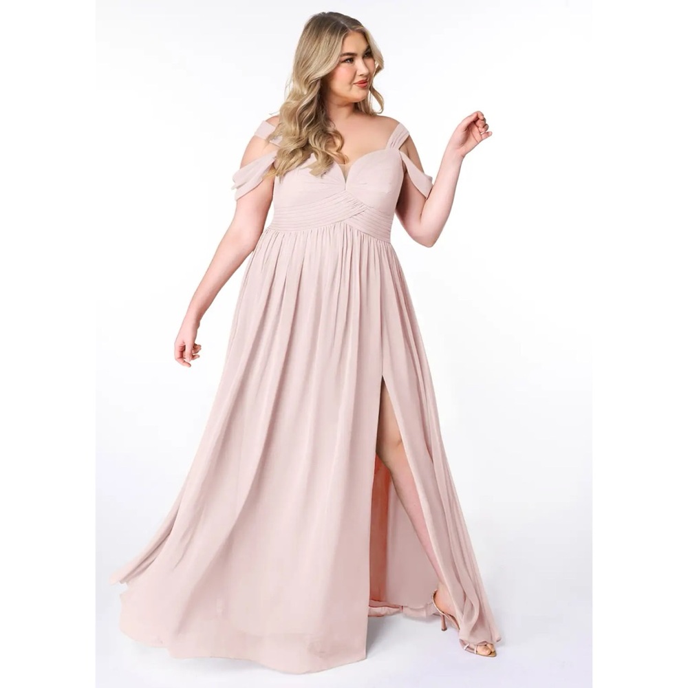 Azazie Lianne Blushing Pink Bridesmaid Dress US 14 Floor Length Formal Gown